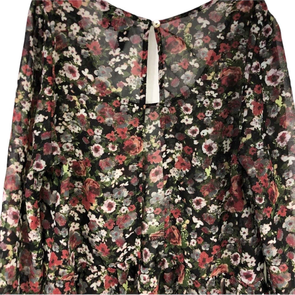 Full Tilt Floral Sheer Hi-Low Boho Style Top/Blouse Back Opening/Cutout Size M - Picture 10 of 13